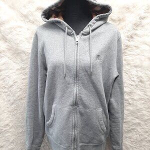 Burberry London England Women's Gray Hoodie Full Zip Sweatshirt Size L